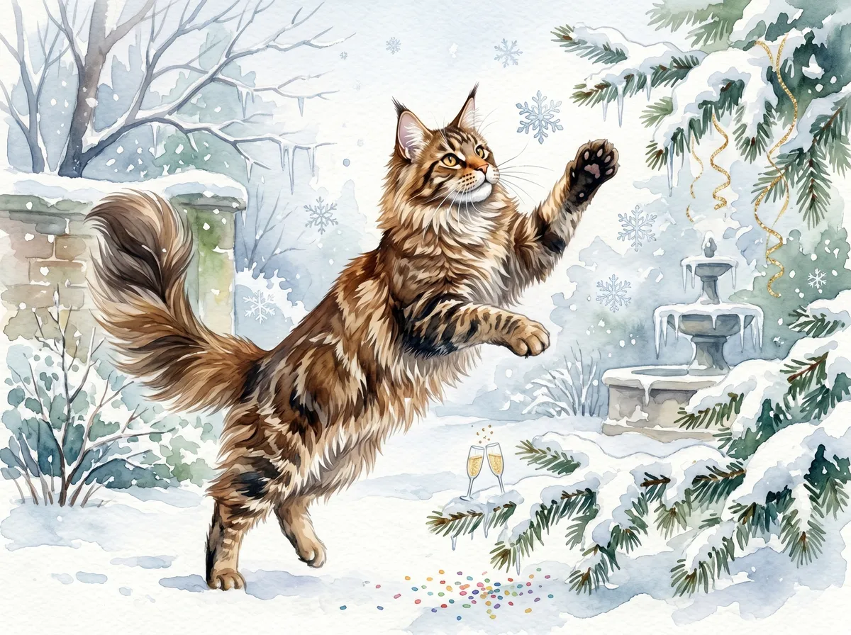 Maine Coon watercolor calendar month 1